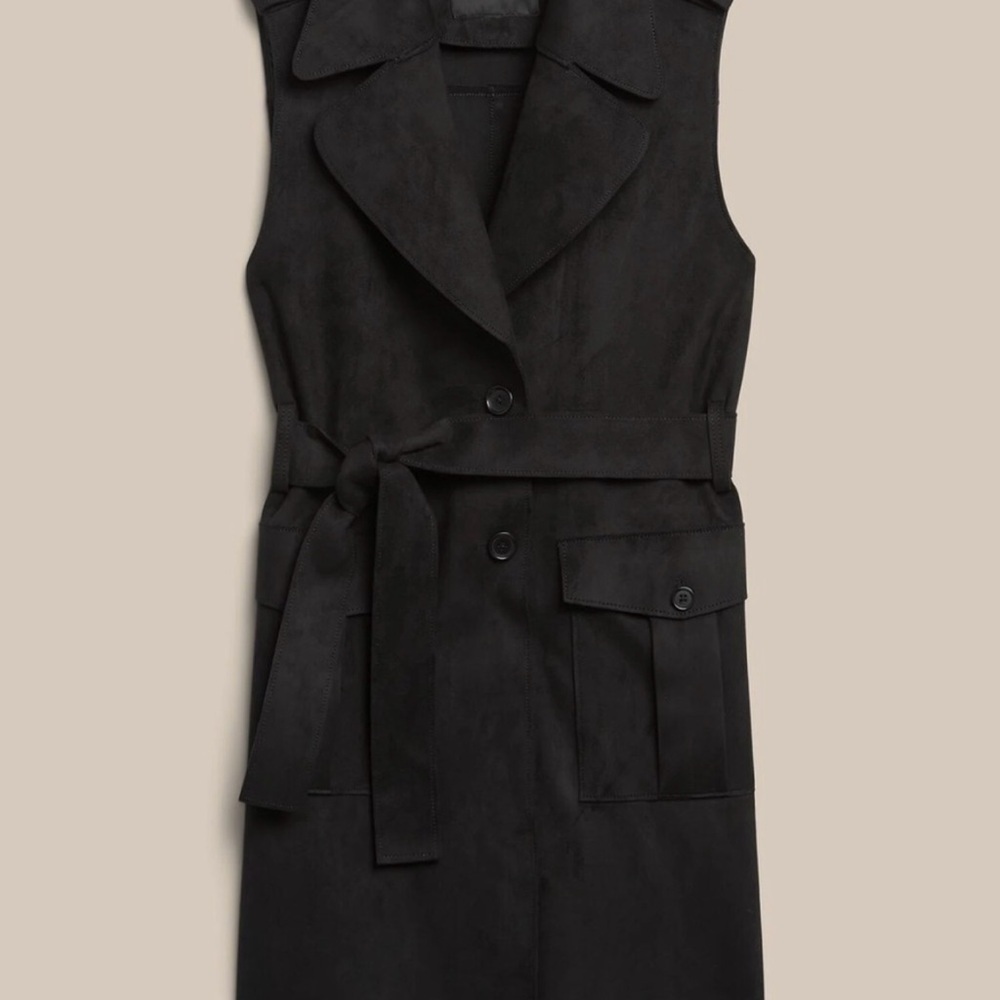 Banana Republic Exaggerated Collar Faux Suede Vest, BLACK SIZE S #803441 X0702H - Picture 4 of 13